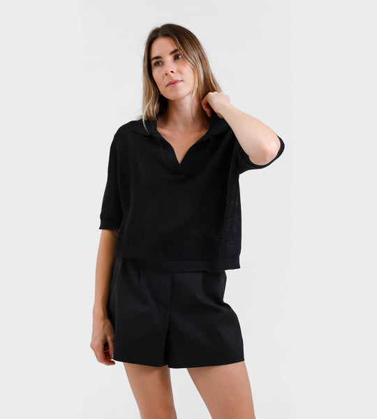 Father Rabbit Apparel | Knit Polo Top | Black