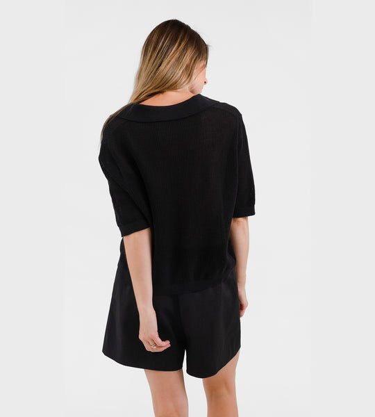 Father Rabbit Apparel | Knit Polo Top | Black