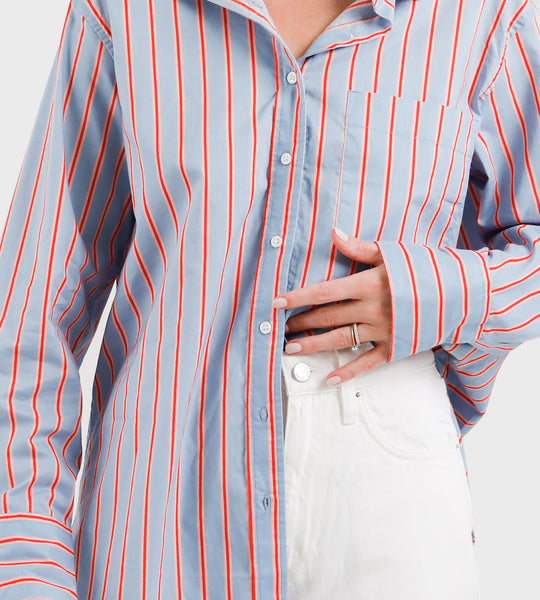 Father Rabbit Apparel | Oversized Shirt | Pink / Blue Halo Stripe