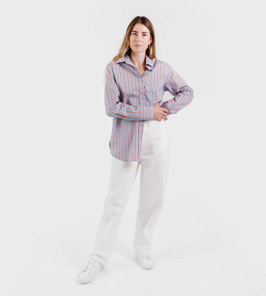 Father Rabbit Apparel | Oversized Shirt | Pink / Blue Halo Stripe